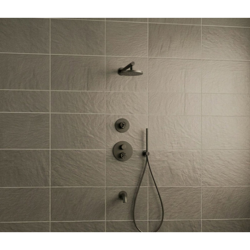Ensemble de garniture de robinet de douche à 3 poignées avec poignée à roulettes Lucia noir mat (valve incluse), Noir mat