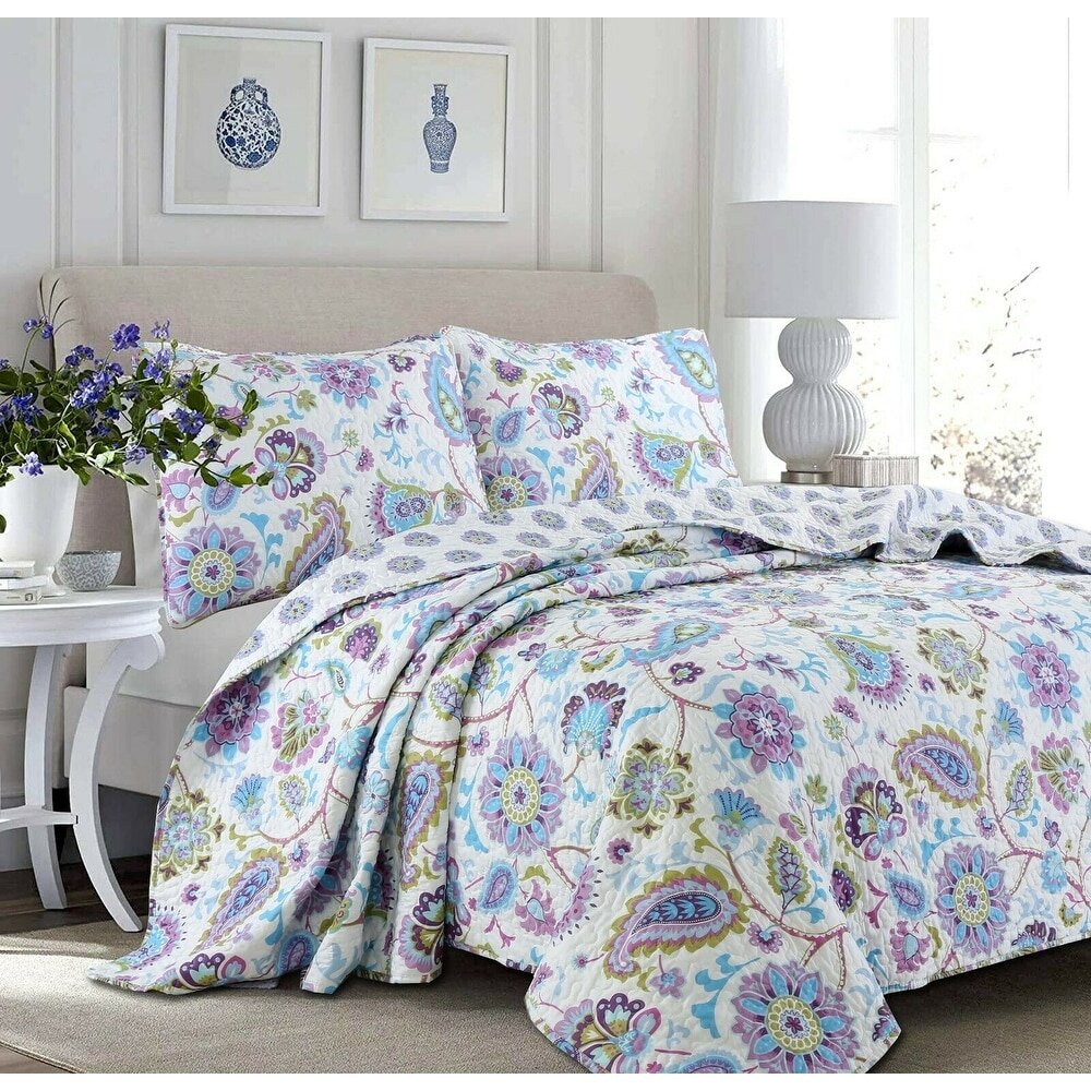 West Brookfield Blue/Purple Microfiber Reversible 3 Piece Quilt Set Canora Grey Size: King Quilt + 2 King Shams