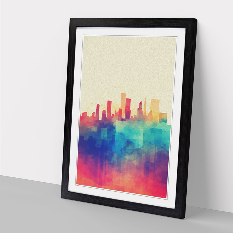 Skyline Minimalism No.3 - Single Picture Frame Print on Wood, 64cm H x 46cm W x 2cm D, Black
