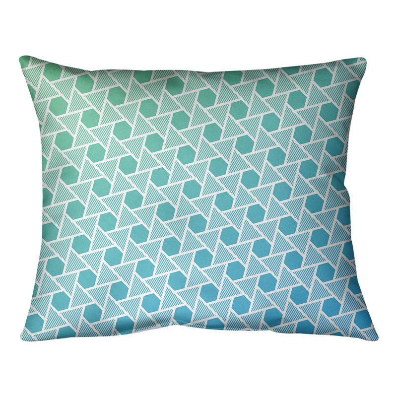 Coussin Hexagons and Triangles, 10 po x 14 po, Duvet synthétique, Vert / bleu