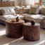 Ensemble de 2 tables basses gigognes rondes, table d'appoint en forme de souche d'arbre, sans assemblage, table d'appoint rustique à grain de tourbillon naturel pour le salon, décor de maison de campagne moderne Wabi-Sabi, pommeau brun