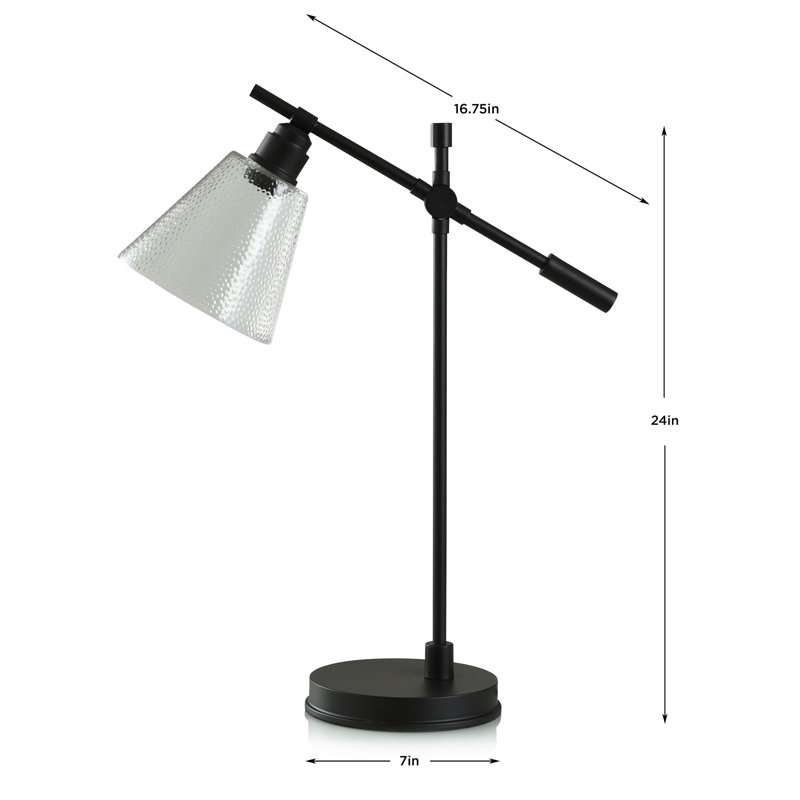 Lampe de table de bureau noire - abat-jour en verre transparent