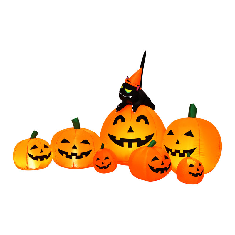 7.5 FT Halloween Inflatable Pumpkin Combo with Witch Black Cat