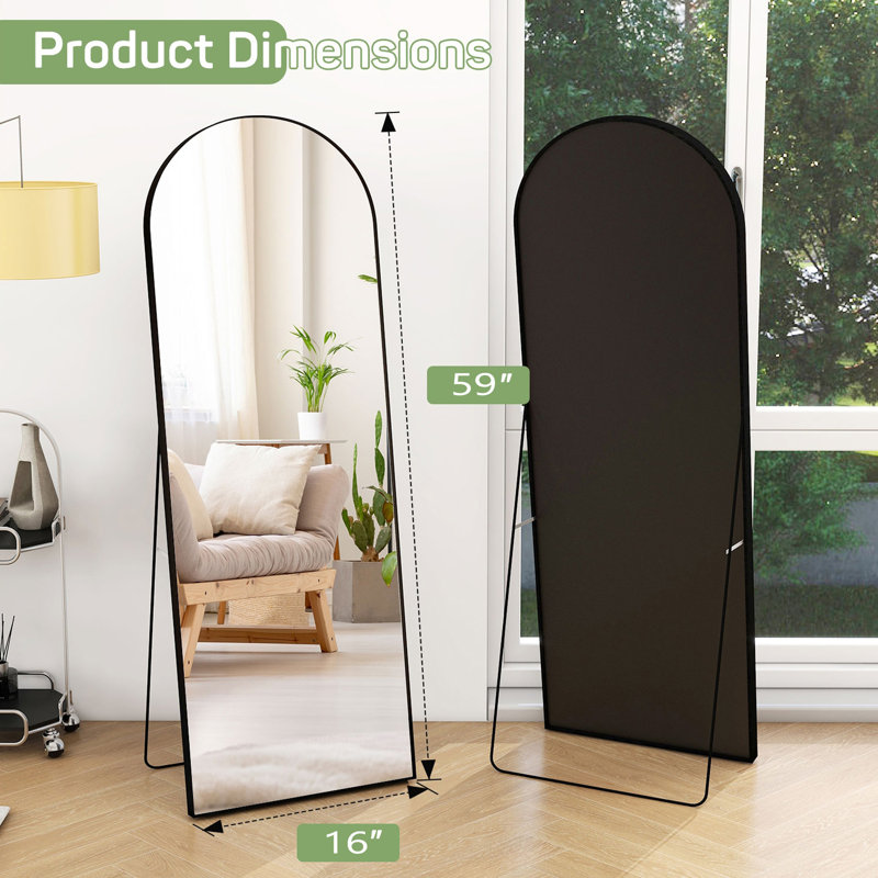 Modern Arched Full Length Mirror, Large Floor Mirror With Aluminum Frame And HD Glass For Bedroom Or Entryway, 59" x 16"
