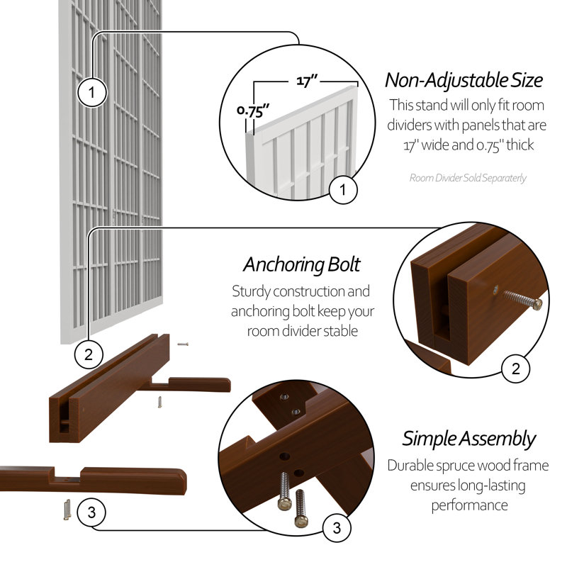 Room Divider Stand - Walnut - 3 Panel, 4" H x 70.75" W x 19.5" D, Walnut