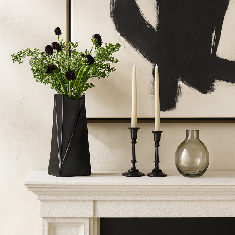 Sculptural Metal Angular Table Vase for Home Decor - Elegant Flower Vase for Living Room, Shelf, and Entryway - Gunmetal & Metallic