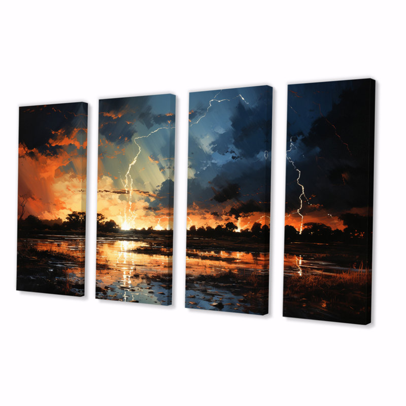 «Dramatic Lightning Nights V» sur toile, reproduction de 4 pièces