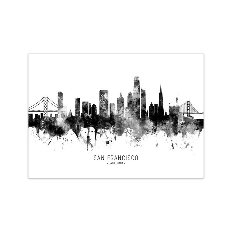 San Francisco California Skyline Black White City Name by Michael Tompsett - Print, Unframed, 42cm H x 59cm W x 1cm D