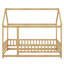 Lit sur pied en bois avec structure de toit et garde-corps