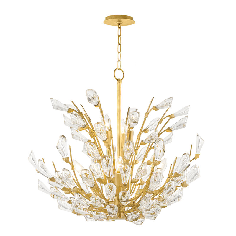 Tulip 9 Light Chandelier, Gold Leaf