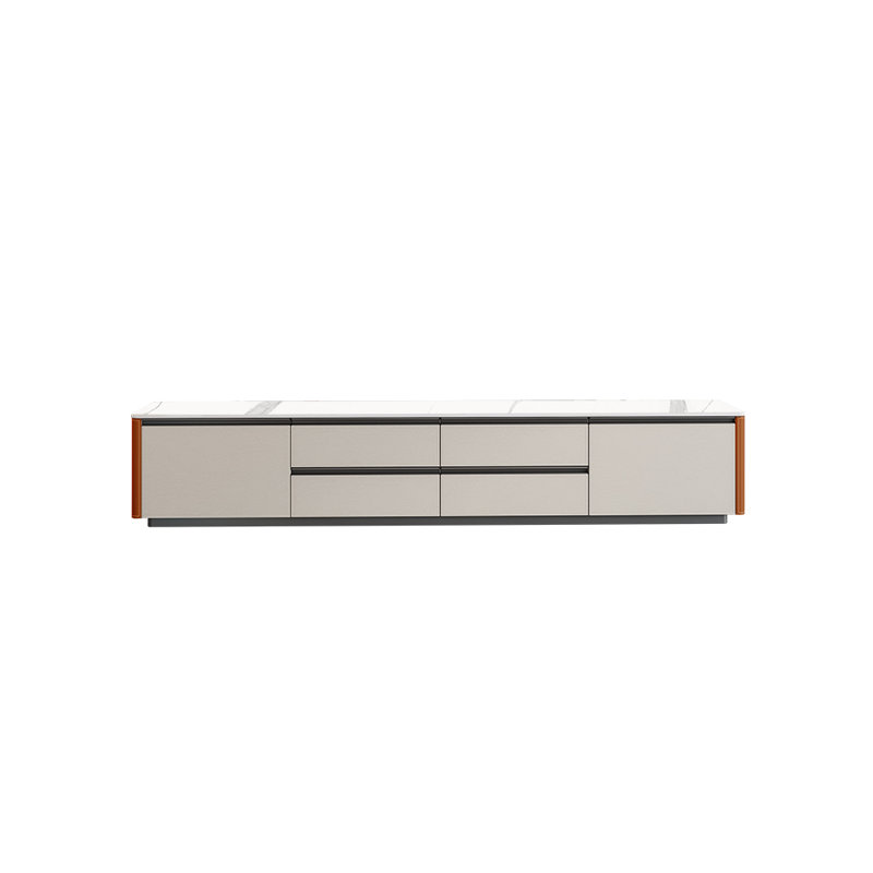 Meuble télé minimaliste de style crème, L 62,99 po, Orange / blanc / gris