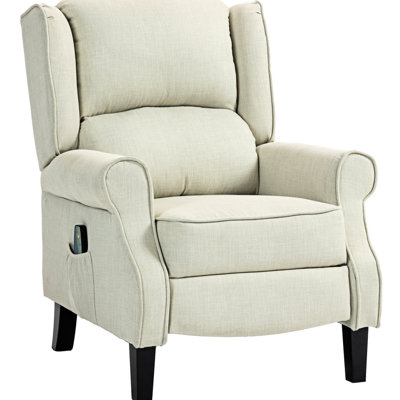 Fauteuil de massage à vibration pour salon - tissu à oreilles en lin avec chaleur, repose-pieds et poche latérale, fauteuil inclinable moderne blanc simple et élégant