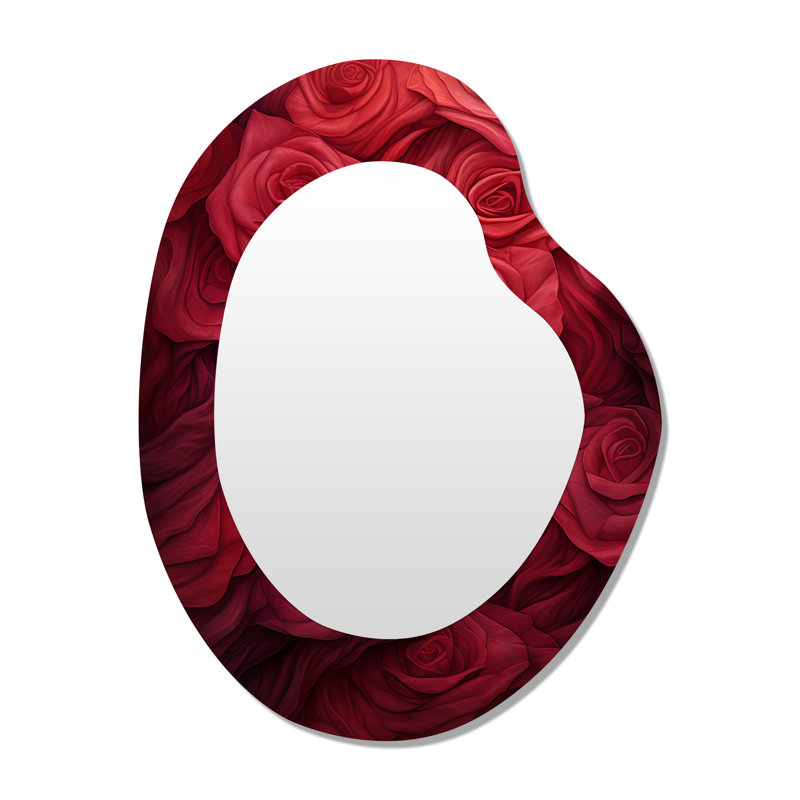 La beauté des roses rouges - miroir de forme irrégulière Roses, miroir mural asymétrique rouge unique, impression d'art en métal