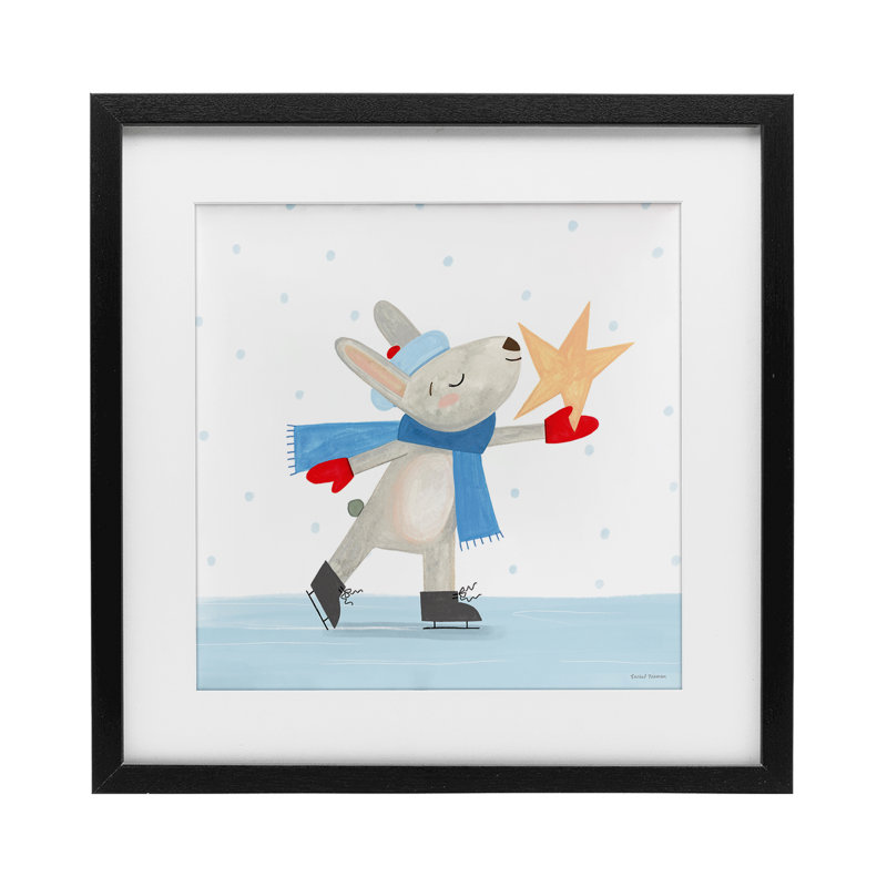 «Ice Skating Bunny» avec impression encadrée d'étoiles sous verre, design par Rachel Nieman, H 13 po x l 13 po, Noir