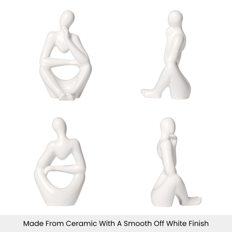 Sculpture moderne homme pensant (blanc cassé), Blanc