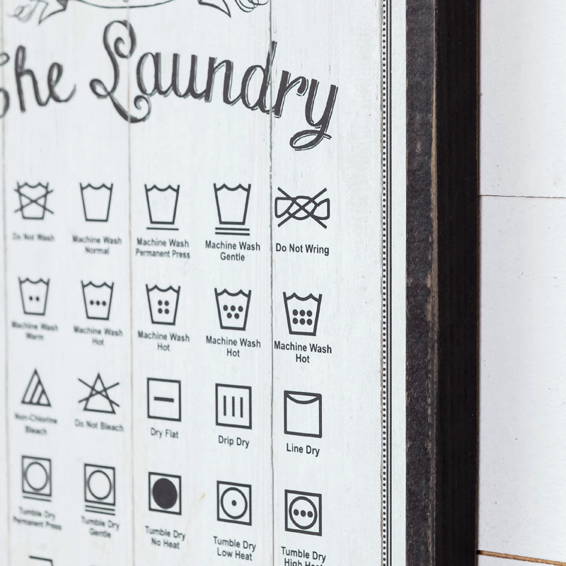 Framed Laundry Symbols Guide Wood Wall Sign