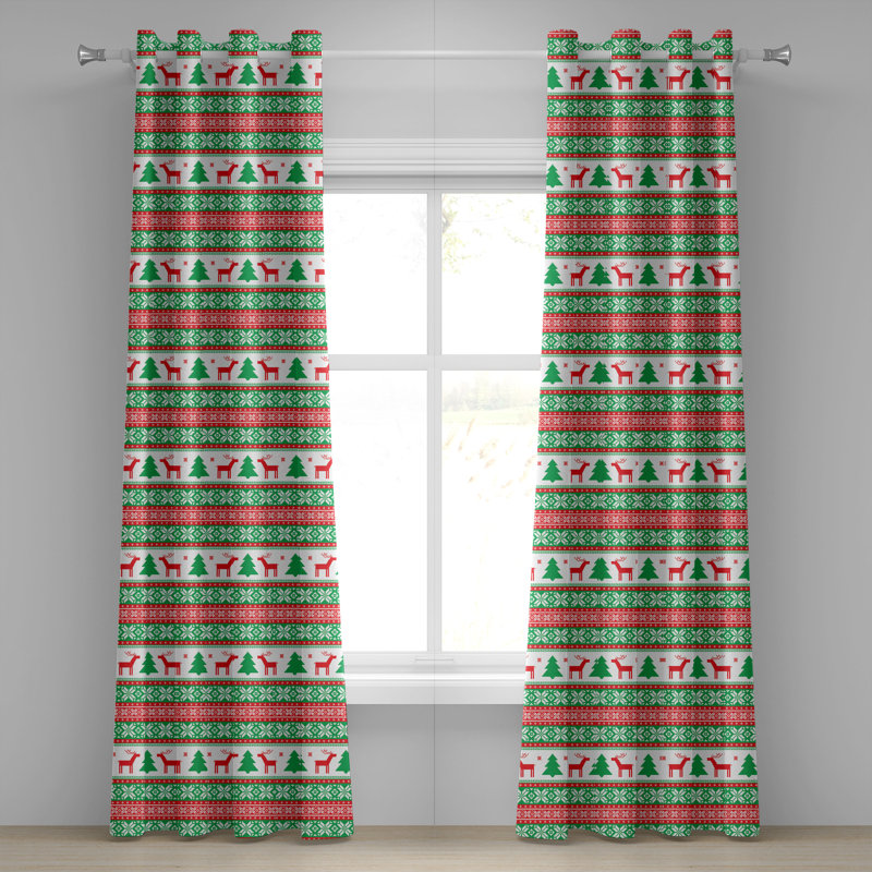 Rideau de fenêtre à œillets 2 panneaux Red Barrel Studio®, 50 po x 108 po, rouge vert blanc, L 50 po x L 108 po