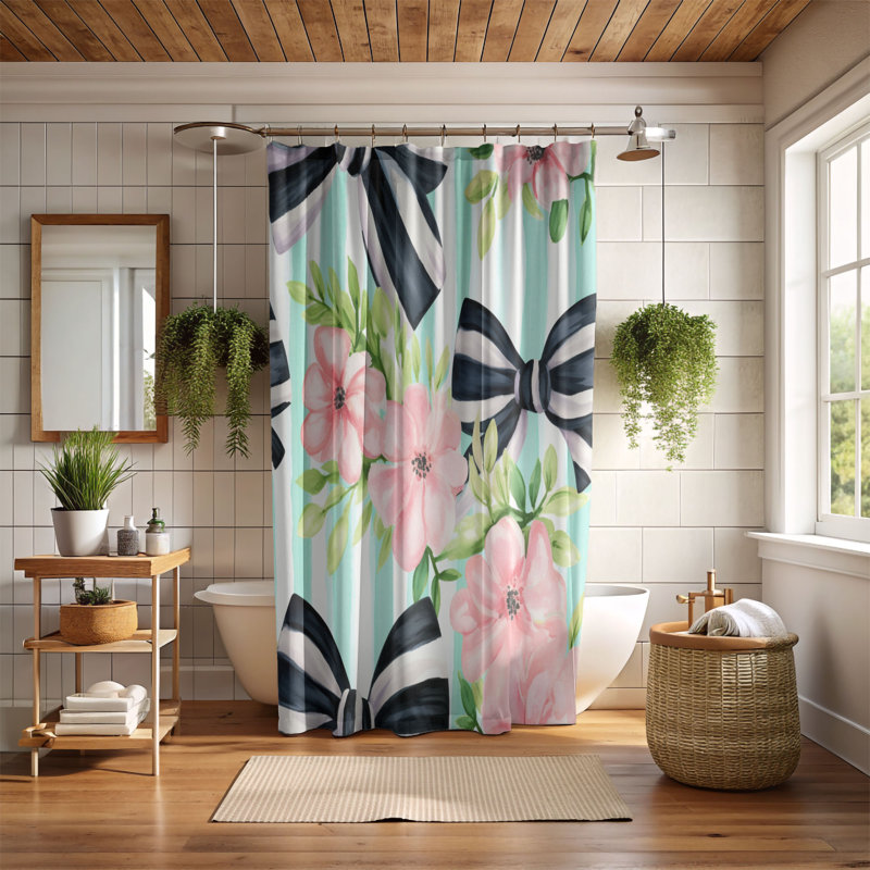 Rideau de douche rayé 1 pièce, H 74 po x l 71 po