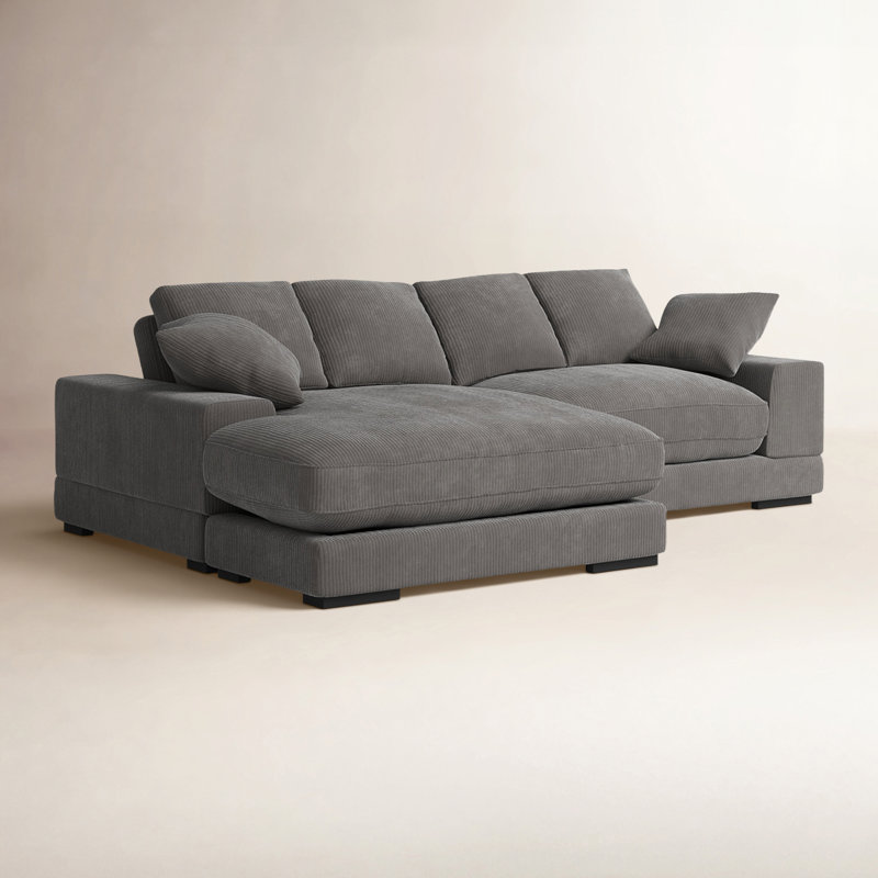 Canapé modulaire avec méridienne Lonsdale, Velours côtelé gris