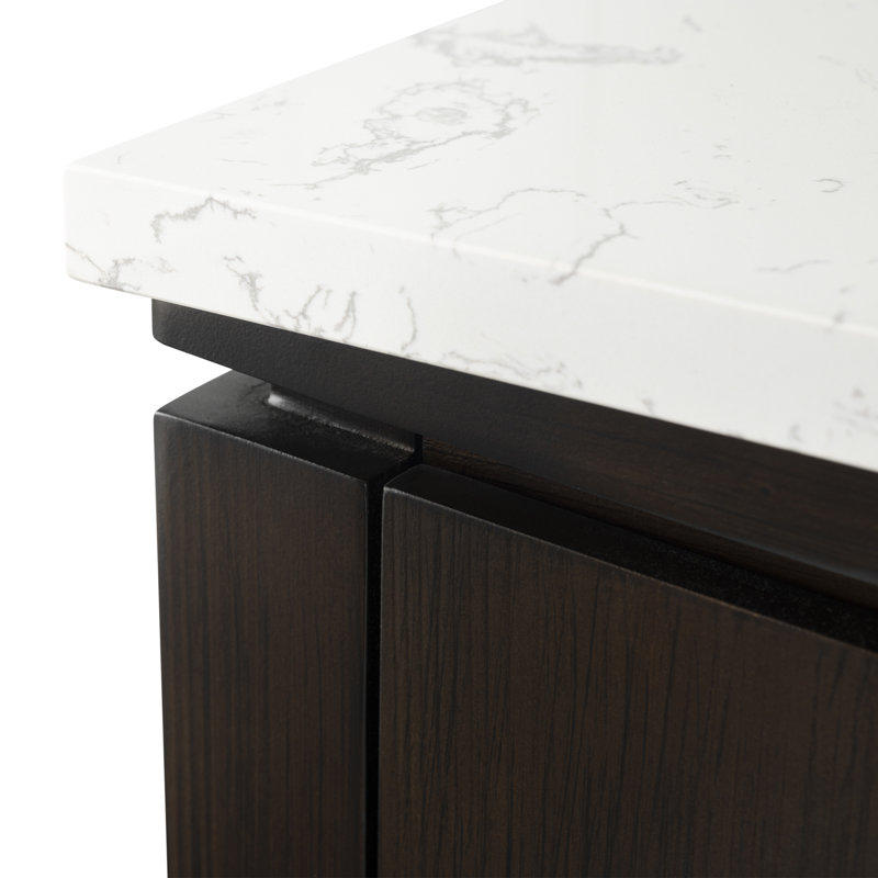 Meuble-lavabo simple 48 po en placage de bois de sapin naturel, Blanc, Brun