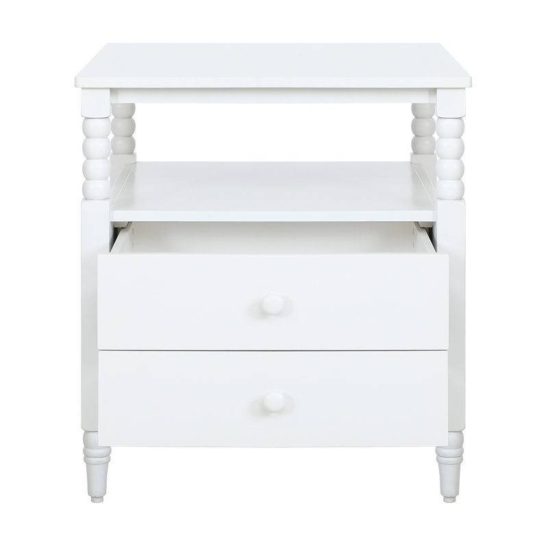 Spindle Two Drawer Nightstand, White