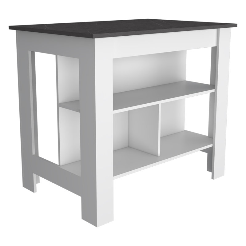 Rockaway 3-Shelf Kitchen Island, White/Gray
