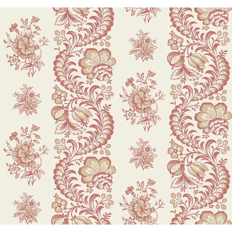 Papier peint à rayures florales Beaumont Ruby, Rouge