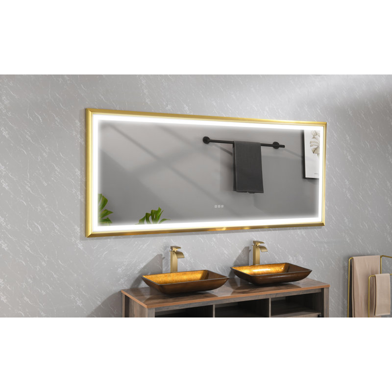 LED Bathroom Mirror with Front-lit, 3 Colors Temperature & Dimmable Light, 118" x 36", Brushed Gold