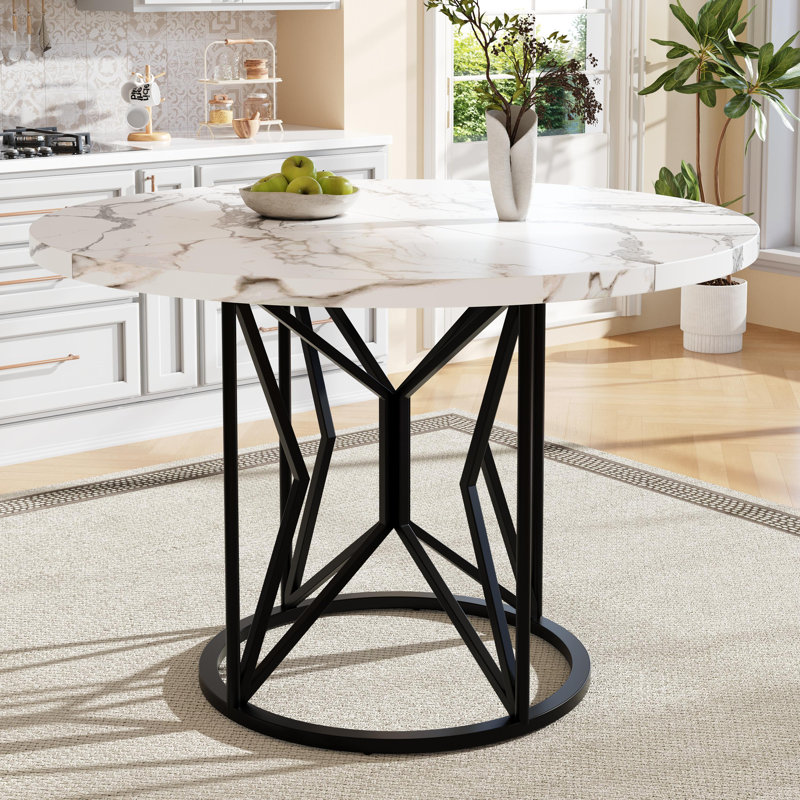Round Metal Base Dining Table, Black