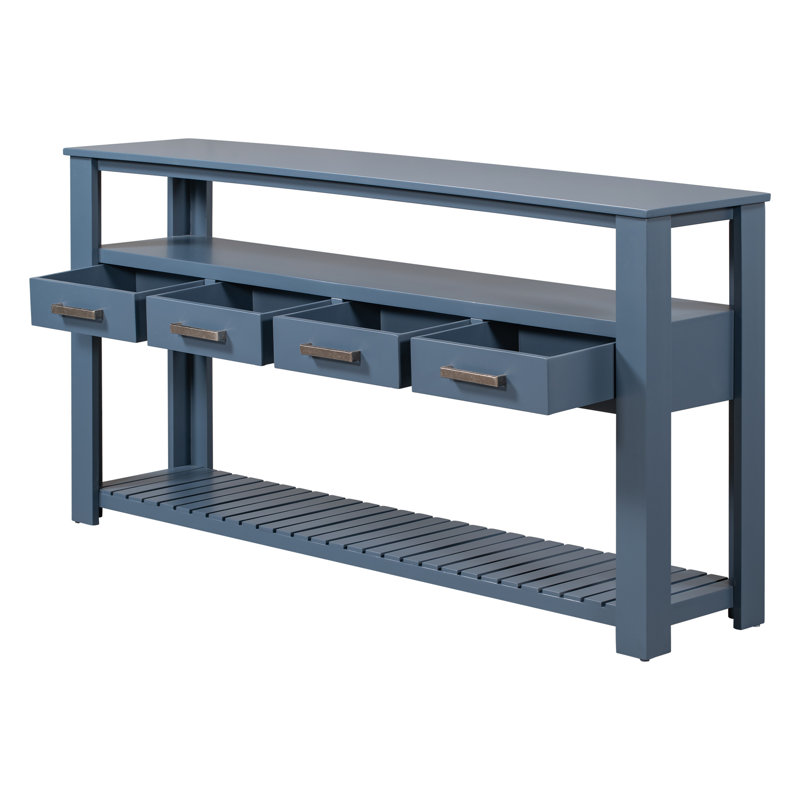 U_style 62.2" sleek console table, modern living room furniture with 4-drawer storage and 2-shelf display, multifunctional design