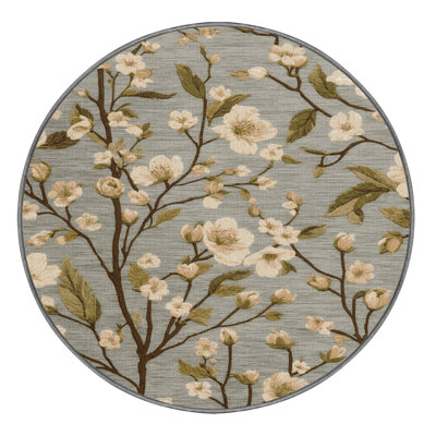 Machine Washable Botanical Brown Area Rug