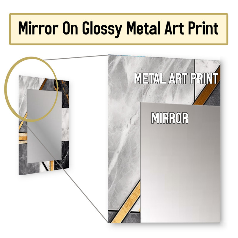 Lando marbre agate de granit avec touches dorées - miroir géométrique, miroir mural moderne, impression sur métal