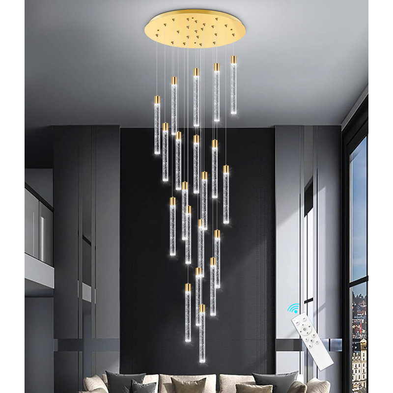 Lustre moderne 20 lumières en cristal, Doré, 20 lumières, H 156 po x l 23,5 po x P 23,5 po