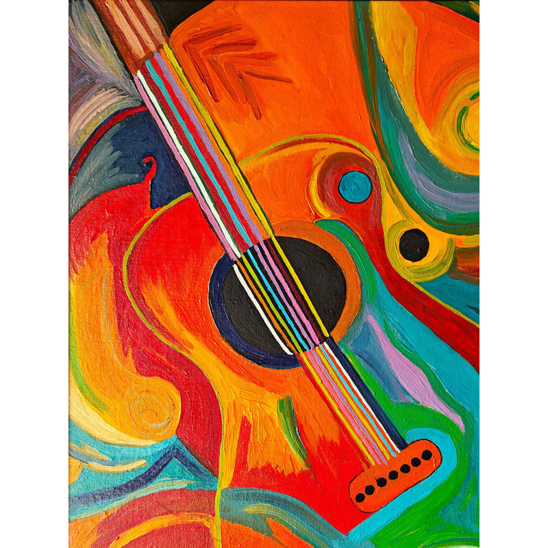 Guitare d'art moderne | Huile sur toile | Par Meenu Kapoor | Décoration murale