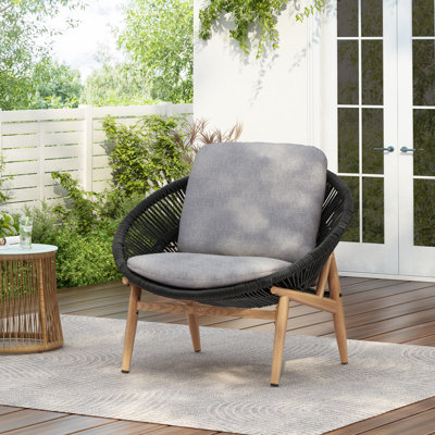 Ciprianna Patio PE Rattan Lounge Chair With Iron Frame & Cushions