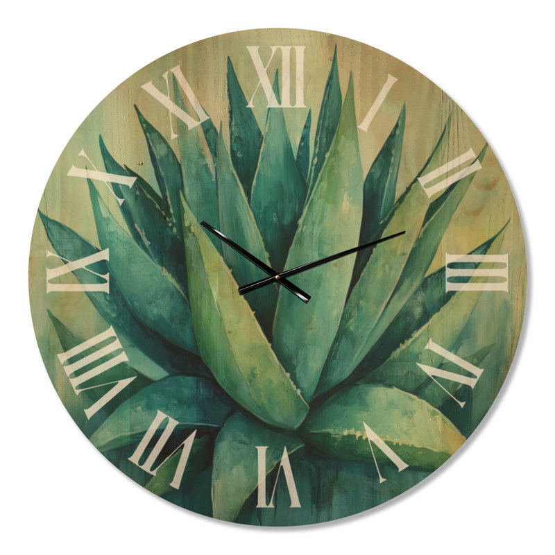Horloge murale ronde en bois Bold Blue Agave - Style sud-ouest, Très grand