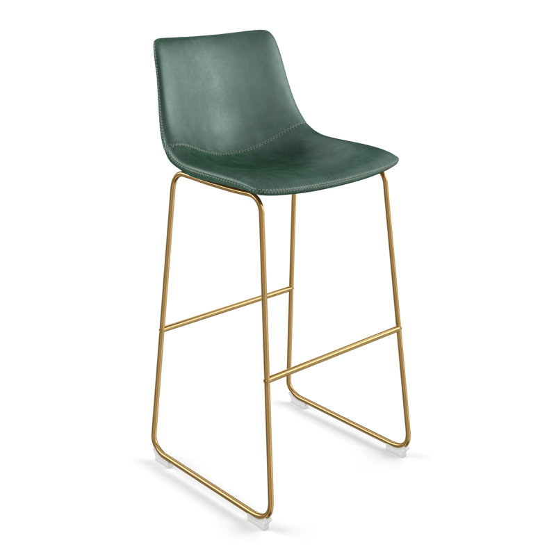 Nia Vegan Leather Bar & Counter Stool, Bar Stool (29" Seat Height), Green, Gold