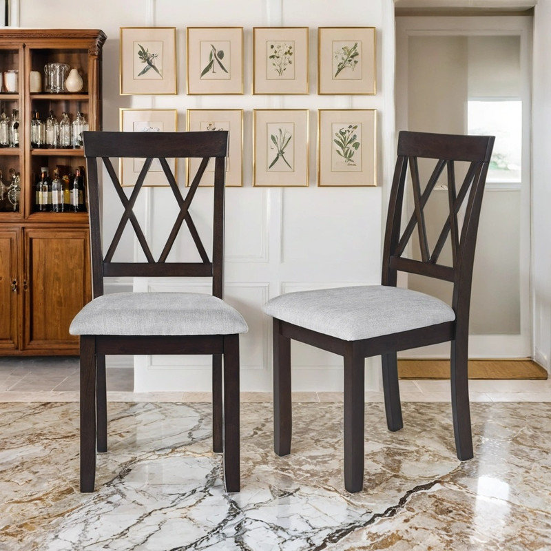 Tufted Upholstered Dining Chairs with Solid Wood Legs, Set of 2