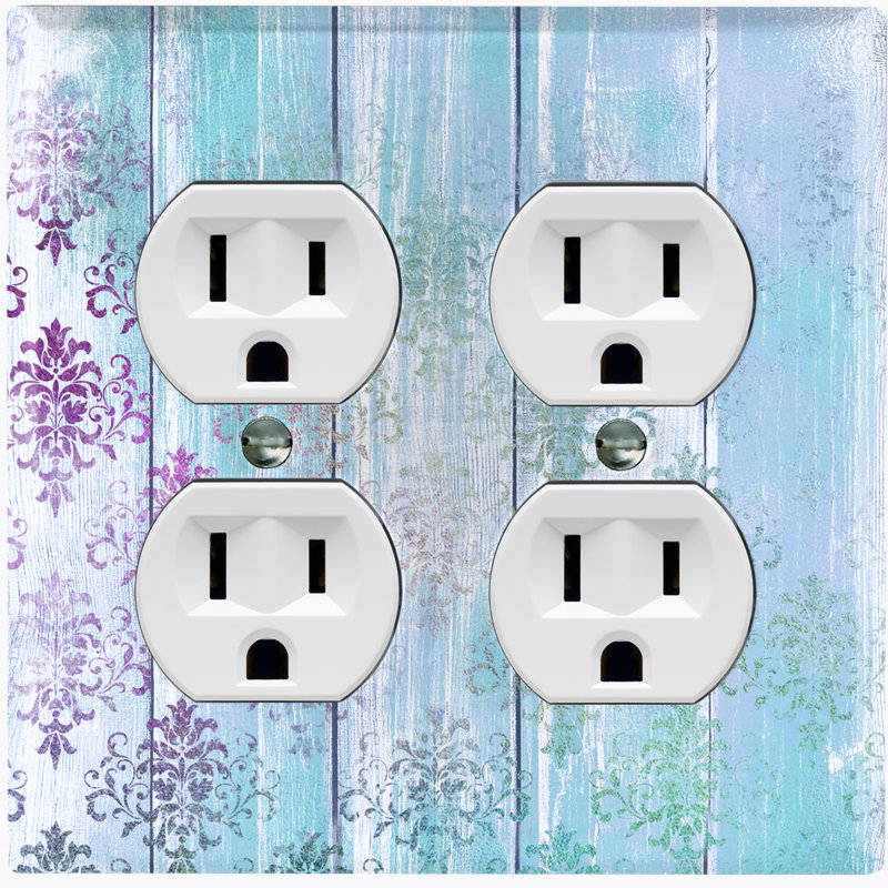 Metal Light Switch Plate Outlet Cover (Light Blue Damask Purple Fence - Double Duplex)