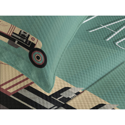 Ambesonne Cars Bedspread Vintage Style Automobile Teal Ruby Cream
