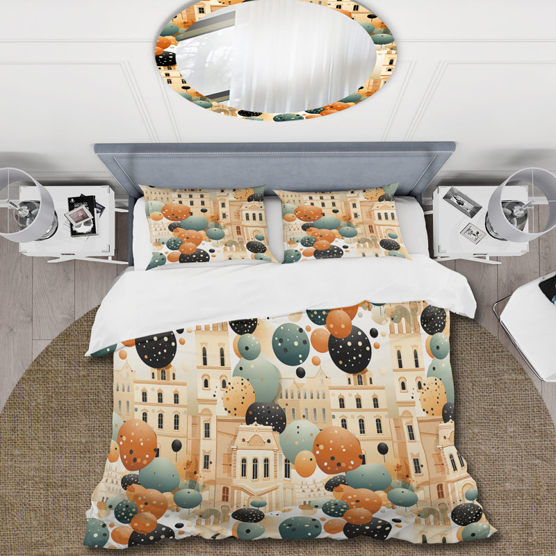 Architectural Splendor Polka Dots Pattern Duvet Cover, Queen Duvet Cover + 2 Standard Shams