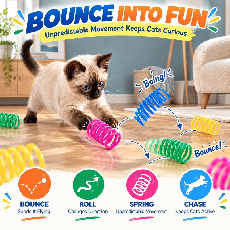 Lot de 20 ressorts en plastique colorés pour chats, 2,4 mm d'épaisseur. Jouets interactifs pour chats et chatons d'intérieur : à frapper, poursuivre, mordre et bondir.