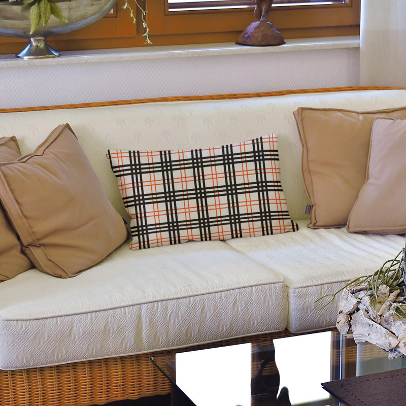 Housse de coussin Luxury Cincinnati, Blanc / Orange / Noir, Cuir / Suède