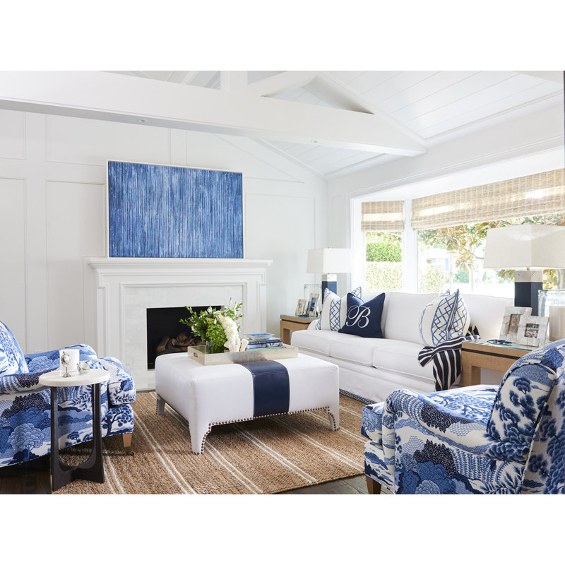 Sheffield White and Blue Leather Cocktail Ottoman