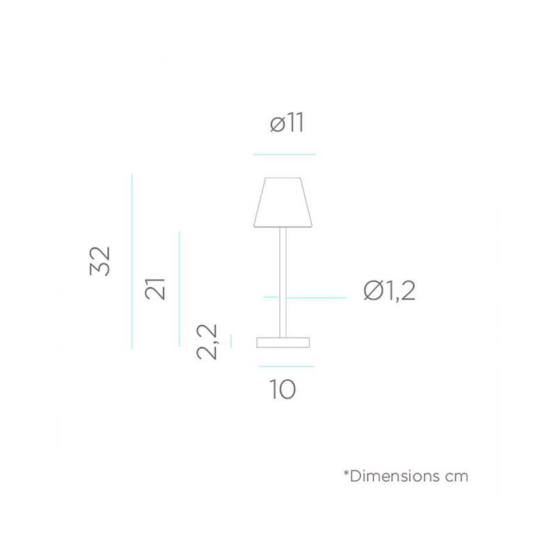 Alexous 32cm Table Lamp Metal body, Rechargeable battery, for outdoor or indoor use, Grey