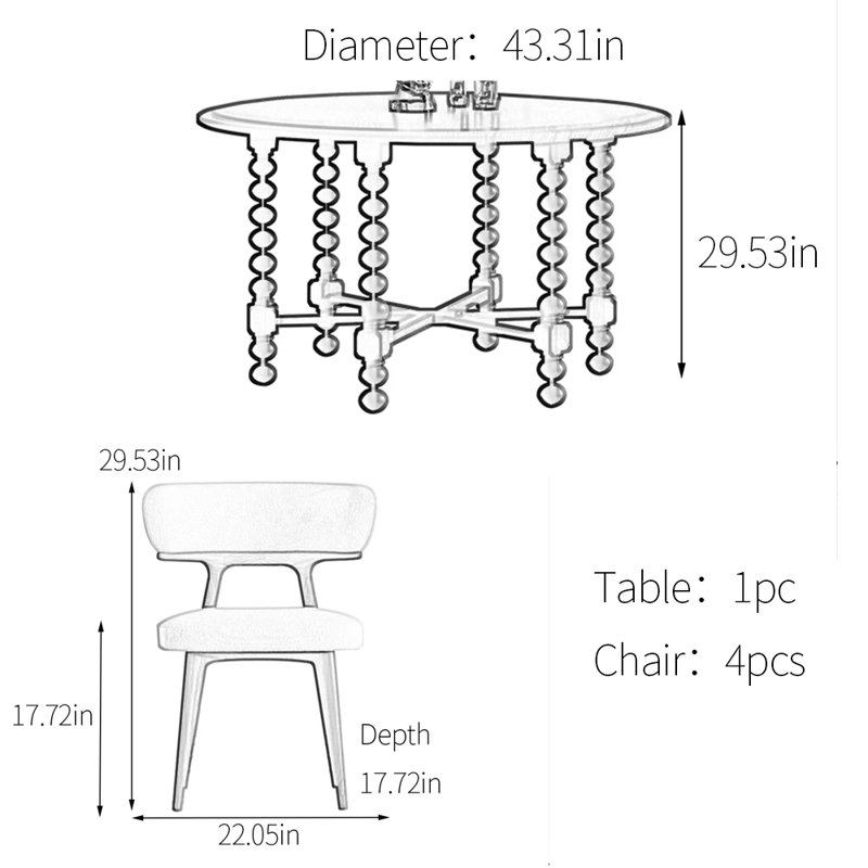 Round multilayer solid board dining table set, 29.53" H x 43.31" L x 43.31" W