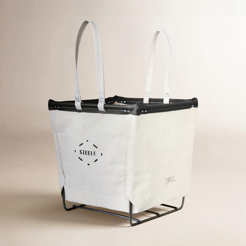 Laundry Basket with Handles, Black Leather