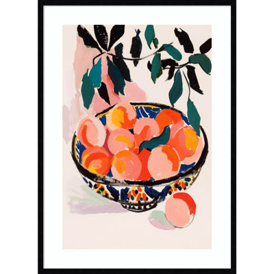 Fresh Peach Fruit Bowl by Treechild Wood Framed Wall Art Print