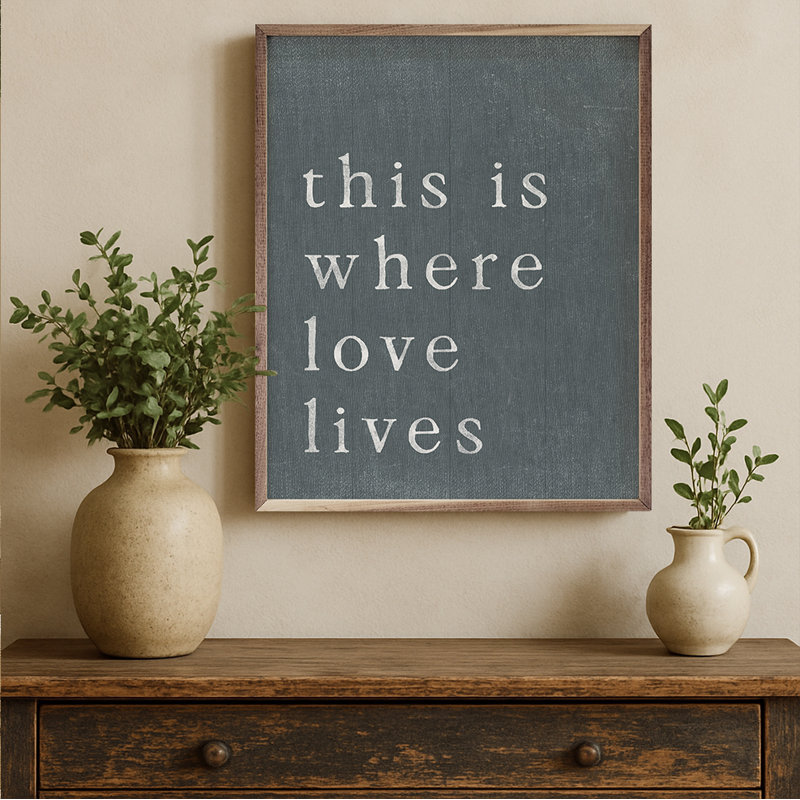 Fenton Where Love Lives Blue - impression d'un cadre photo, Bleu, H 20 po x l 16 po