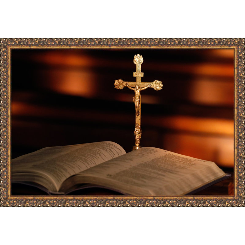 «Open Bible and Crucifix», reproduction d'art sur toile encadrée